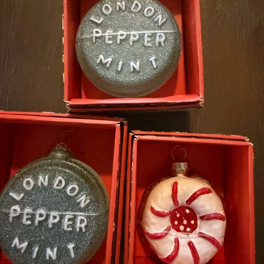 John Derian Target Glass ORNAMENT Set Of 3 Glass Peppermint Candy  NIB